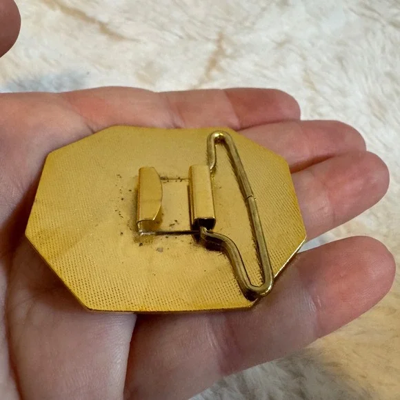 Vintage Cloisonne Enamel Bird and Flower Octagon Belt Buckle Gold Tone 2.25" - Picture 3 of 4